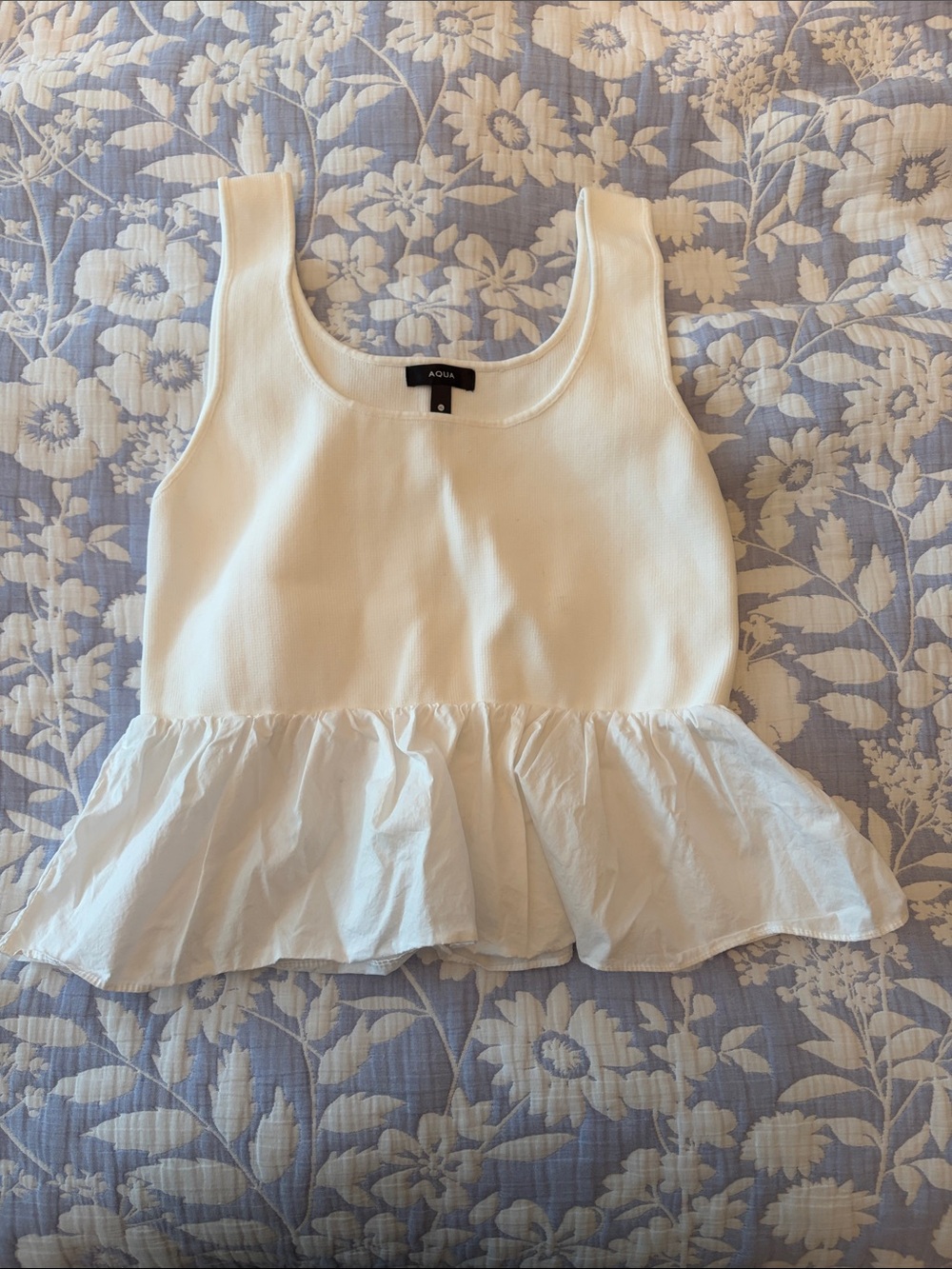 Aqua White Ruffle Peplum Tank Top